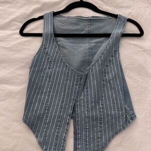 Stylish Denim Sleeveless Top with Silver Accents